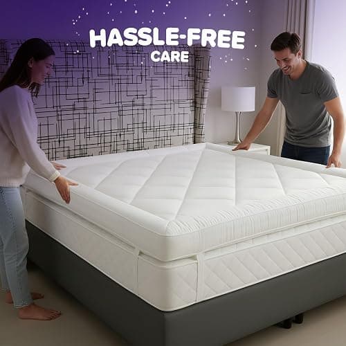 LUXE BEDDING Mattress Topper Double, 10cm Thick, Cloudlike Super Soft Microfiber, Hypoallergenic, Machine Washable, with Corner Elastic Straps White, (137 x 190cm) thumbnail 7