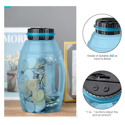 X-Large Piggy Bank for Adults, Vcertcpl Digital Counting Bank with LCD Counter, 2.8L Capacity Coin Bank Money Jar, Designed for All US Coins (Blue2) thumbnail 7