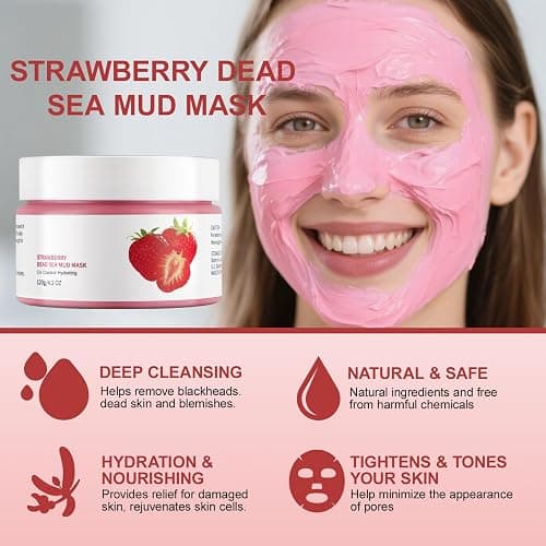 GUOYAOLIFU Clay Mud Face Mask for Women,Strawberry Dead Sea Mud Facial Mask Skincare，Deeping Cleansing,Oil Control,Hydrating Face Cleaning Clay Masks for All Skin Types (4.2OZ) thumbnail 5