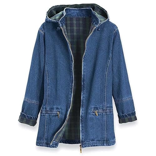 SAGEFINDS Women’s Flannel Lined Denim Jacket | Detachable Hood | Zip Front and Side Pockets | 100% Cotton - Image 1