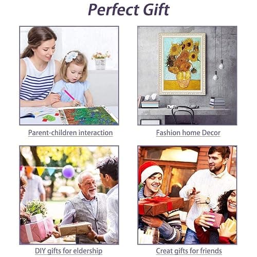 VeGuude Diamond Painting Kits for Adults, 6 Pack Van Gogh Starry Night Diamond Art Kits, 5D Full Drill DIY Crafts for Adults Home Wall Decor Sunflower Irises Café Terrace at Night [12x16in] thumbnail 5