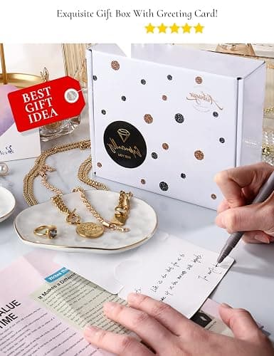 AISBUGUR Jewelry Dish Set of 2, Large Jewelry Tray for More Jewelry Ring Dish Jewelry Bowl with Beautiful Package and Greeting Card Perfect for Birthday Gifts for Women thumbnail 2
