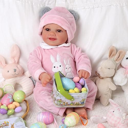 BABESIDE 2 Pcs Reborn Baby Doll Clothes with Hat for 17-22 Inch Baby Dolls | Cute Bunny Pattern Baby Dolls Outfits with Baby Doll Accessories fits Realistic Baby Doll Girls, Pink thumbnail 9
