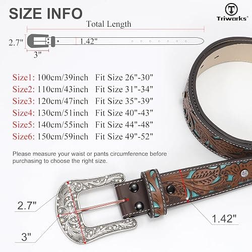 TRIWORKS Western Belts for Women Cowgirl,Cowboy Bling Country Turquoise Belts for Jeans Pants Dresses thumbnail 7