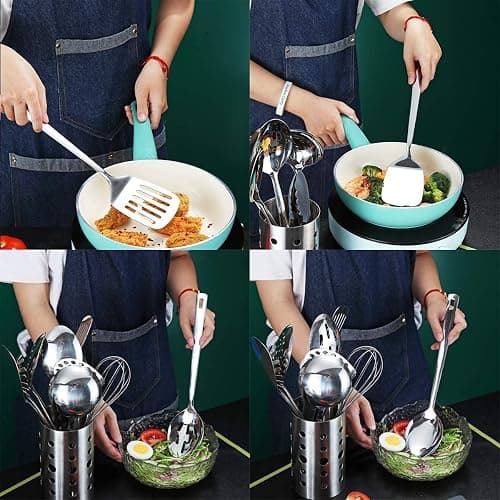 Stainless Steel Cooking Utensils Set, Berglander 13 Pieces Kitchen Utensils Set, Kitchen Tools Set With Utensil Holder Non-Stick And Heat Resistant,Dishwasher Safe, Easy to Clean (13 Packs) thumbnail 5