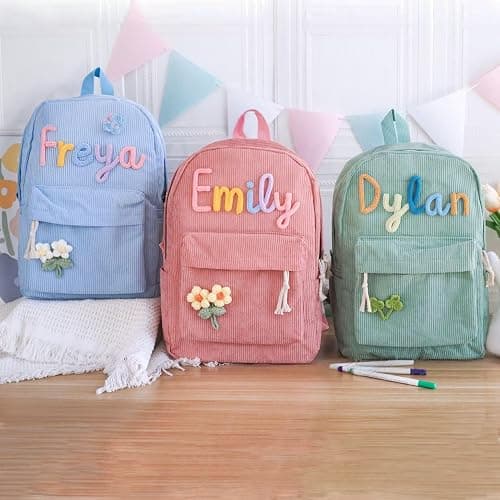Personalized Backpack for Girls/Boys, Custom Corduroy School Bag with Cotton Rope Embroidery Name, Back to School Bag Gifts for Kids, Children Birthday/Christmas Gift thumbnail 4