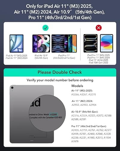 ESR iPad Air 11 Inch Case with Keyboard (M3/M2, 2025/2024) & iPad Pro 11/Air 5th/4th Gen Keyboard, Easy-Set Magnetic Stand, Portrait/Raised Modes, with Removable Protective Case, Black thumbnail 2