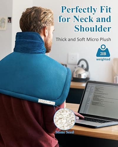Heating Pad for Neck Shoulders Pain Relief, Christmas Gifts for Men Women Mom Dad Seniors, Electric Weighted Heated Wrap 6 Heat Settings 4 Timers Auto Off, Birthday Anniversary Retirement Gifts, Blue thumbnail 3