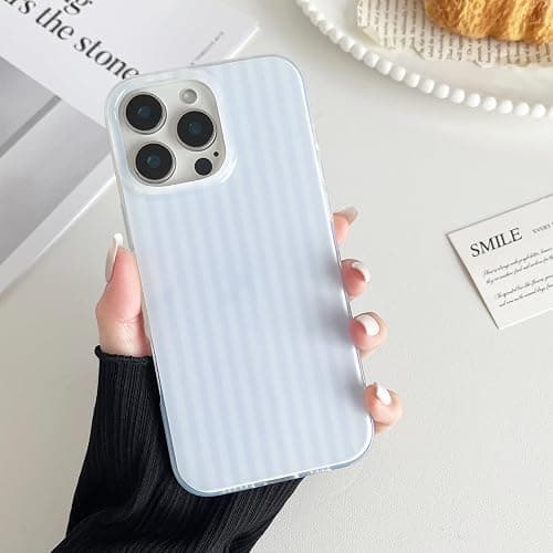 Sayoaho Compatible with iPhone 12/12 Pro Case, Fashion Cute Striped Aesthetic Design for Women, Soft TPU Shockproof Phone Case for iPhone 12/12 Pro 6.1 inch, Blue thumbnail 3