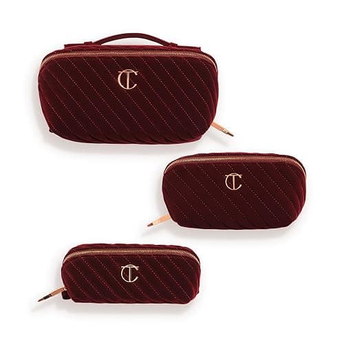 Charlotte Tilbury Travel Makeup Bag of My Dreams - Quilted Velvet Skincare, Fragrance & Cosmetic Organizer with 5 Compartments, Zip Pocket & Top Handle - Iconic Night Crimson Toiletry Bag thumbnail 4
