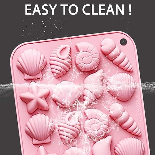 Seashell and Nautical Silicone Mold Set, 2 Pack Pink Ice Cube Trays with Starfish Anchor Shell Designs thumbnail 4