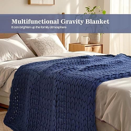 Goodhipi Hand-Knit Weighted Blanket for Adults,Chunky Knit Blanket, Cooling,Breathable,Sustainable for Deep Sleep Pressure,Machine Washable,Organic Cotton,Birthday Gifts for Women(Blue,40"*60",8lbs) thumbnail 2
