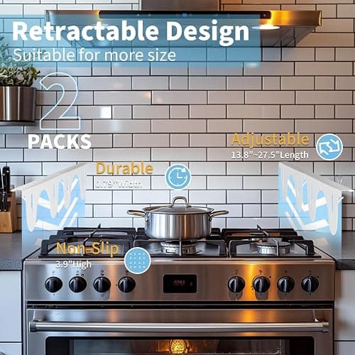 Stainless Steel Stove Counter Gap Cover (2 Pack, White), Stove Gap Guard, Stove Gap Filler for Kitchen, Range Trim Kit, Heat Resistant with Easy Clean, Adjustable Length 13.8” to 27.5” thumbnail 4