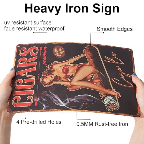 GLOBLELAND Vintage Pin Up Lady Metal Tin Sign 8×12inch Retro Cigar Funny Tin Room Door Sign Cave Signs Art Plaque Poster Wall Decor for Home Bars Cafe Pubs Club Decoration thumbnail 4