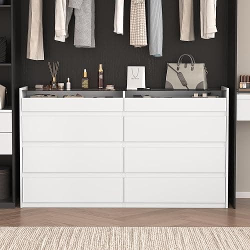 ZORPLIX White 8 Drawer Dresser for Bedroom, Modern Chest of Drawers, Jewelry Dresser Display with Glass Top and LED Light, Dressers Organizer for Bedroom, Closet, Living Room thumbnail 9