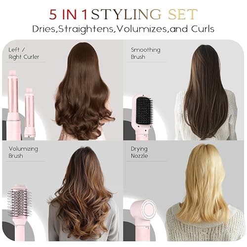 5 in 1 Air Wrap Hair Styler,Dual Voltage Professional Frizz Free Hair Dryer Brush - High-Speed Hot Air Styler, No Heat Damage Auto Wrap Hot Air Styler Wrap, Fast Drying, Curling, Straightening (Pink) thumbnail 2