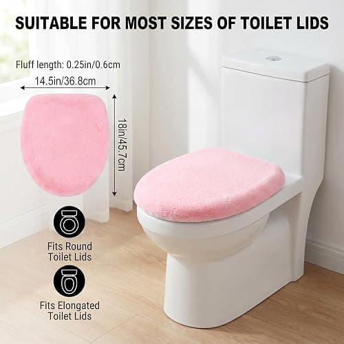 Pink Toilet Seat Cover Soft Plush Toilet Lid Cover Machine Washable Seat Covers for Bathroom Fits Most Round Elongated and Oblong Lids, Easy Installation& Cleaning thumbnail 3