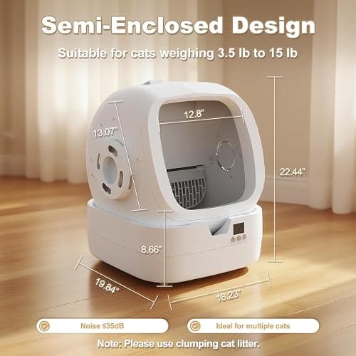 Mintakawa Automatic Cat Litter Box Self Cleaning - APP Control and Weight Monitoring - Ultra-Quiet, Suitable for Medium Cats and Kittens, Safe Anti-Pinch Litter Box (Assembly Required) - White thumbnail 4