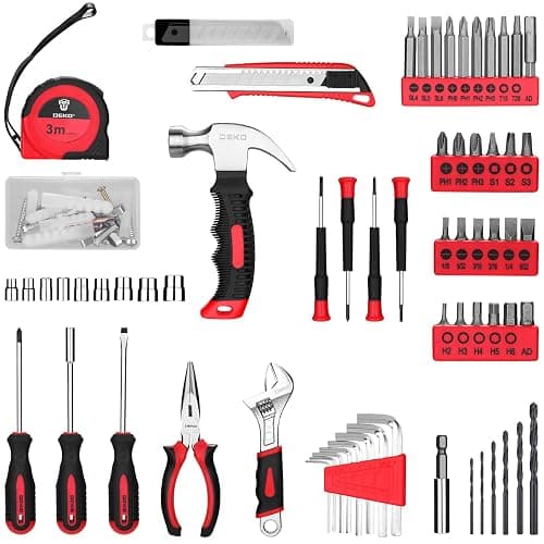 DEKOPRO Drill Set: Tool Set with 8V Red Cordless Drill, Home Tool Kit with Drill, Hand Tool Kits for Women 126 Piece thumbnail 3