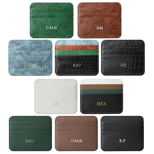 Personalisa Gold Silver Initial letters Credit Card Holder Wallet, PU Leather Ultra Slim Wallet, Thin Minimalist Credit Card Case Card Protector, Front Pocket Wallets for Men, Women (Black) thumbnail 6