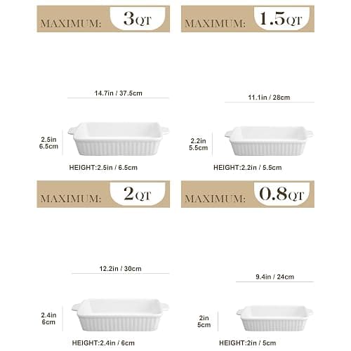 MALACASA Casserole Dishes for Oven, Porcelain Baking Dishes, Ceramic Bakeware Sets of 4, Rectangular Lasagna Pans Deep with Handles for Baking Cake Kitchen, White (9.4"/11.1"/12.2"/14.7"), Series thumbnail 3