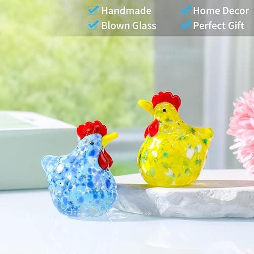 LONGWIN 2PCS Mini Glass Chicken Figurine Hand Blown Art Glass Rooster Animal Statues Collectible Figurines Unique Gift Home Decor Ornaments thumbnail 5