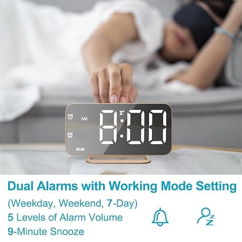 Slim LED Digital Alarm Clock, Mirror Surface for Makeup, with Diming, Large Display, Easy Setting, USB Charger Ports, Modern Bedroom, Desk, Office Living Room Decor, Christmas Birthday for Women Girl thumbnail 4