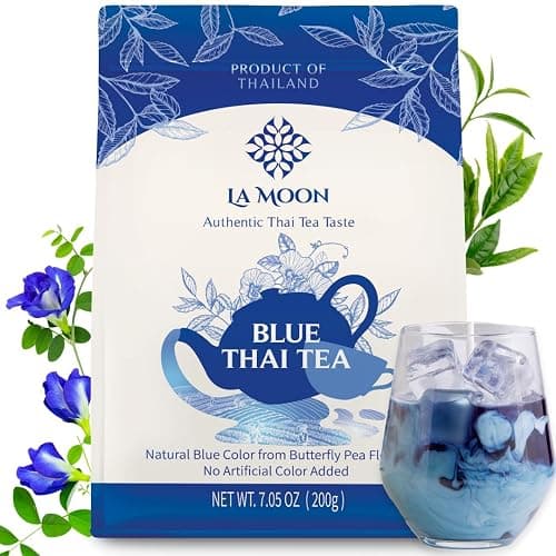 LA MOON TEA Blue Thai Tea Mix - Traditional Loose Leaf Thai Tea Mix from Butterfly Pea Flower and Assam Black Tea for Home-made Blue Thai Iced Tea, Boba Tea & Latte - No Food Dye, 7.05 Oz. - Image 1