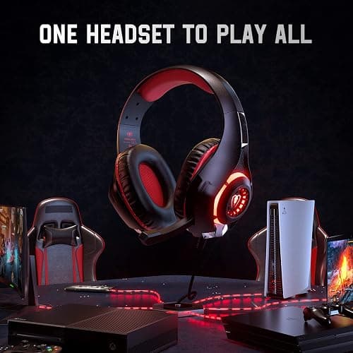 Tatybo Gaming Headset for Ps4 Ps5 Xbox One Switch PC with Noise Canceling Mic, Deep Bass Stereo Sound (Black Red) thumbnail 4