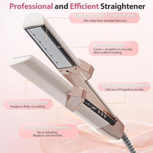 Quico Air Hair Straightener, Airflow Straightener 100-240V Dual Voltage | Air Straight with High-Speed Airflow 5 Temps, 2-in-1 Flat Iron and Hair Blow Dryer Straightener, Less Heat Damage, Pink thumbnail 8