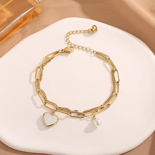 SpetngSake Armband Damen Gold,Verstellbar Armbänder Gold,Bracelet Gold Schmuck Damen,Gold Armband Damen Wasserfest,Charm Goldenes Armbänder Damen,Kette Armkette mit Herz Anhänger,für Frauen Mädchen thumbnail 4