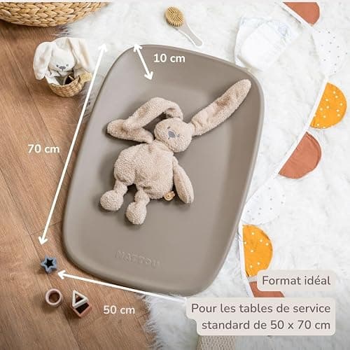 Nattou Matelas à langer bebe en mousse PU douce - Softy Matelas à langer lavable - 50 x 70 cm - Taupe thumbnail 3