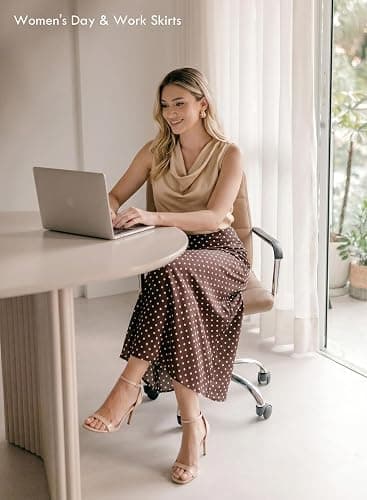 BLENCOT Womens High Waisted Long Mesh Polka Dot Maxi Skirt | Fashion Printed, Elastic Waist,A-Line Flowy Maxi Skirts with Lining, Ideal for Work,Night Out,Beach Vacation & Daily Wear thumbnail 2