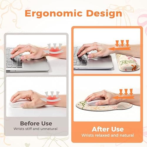 iLeadon Desk Protector Mat, Non Slip Long Mouse Pad and Keyboard Wrist Rest, Carpal Tunnel Mouse Pad and Computer Wrist Support, Soft Ergonomic Keyboard Pad with Wrist Support for Women Office (Bow) thumbnail 3