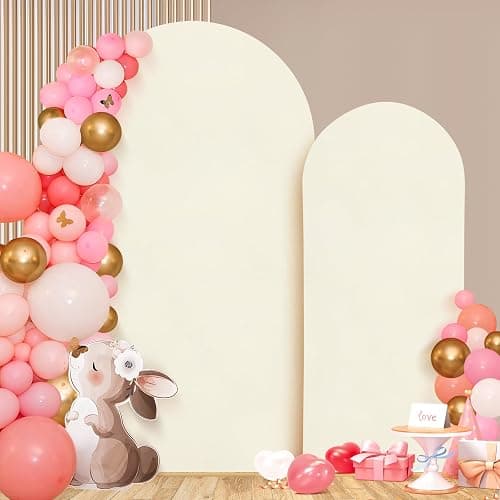 Fuloon Wedding Arch Cover 7.2FT, 6FT, Elastic Party Arch Cover Round Top Backdrop Stand Covers for Wedding Birthday Party Baby Shower Banquet Decoration Ivory - 7.2FT, 6FT - Ivory thumbnail 2