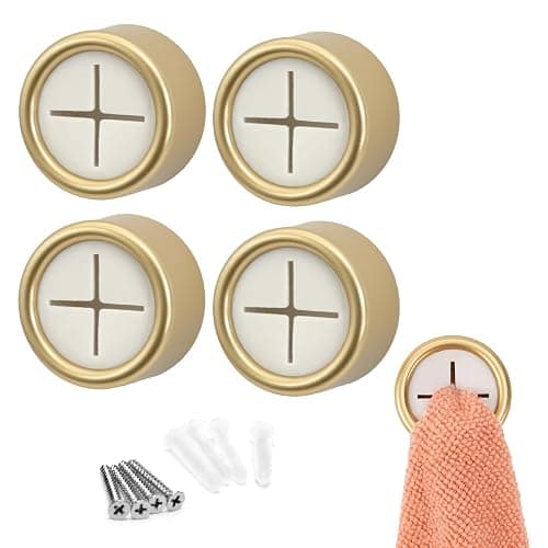 S&T INC. Round Adhesive Push Towel Hooks for Kitchen, Hand and Dish Towels, Brushed Gold, 4 Pack - Image 1