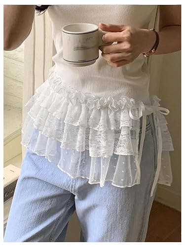 SHENHE Women's Y2k Ruffle Lace Micro Mini Skirt Side Tie Bow Layered Coquette Skirt Accessory thumbnail 3