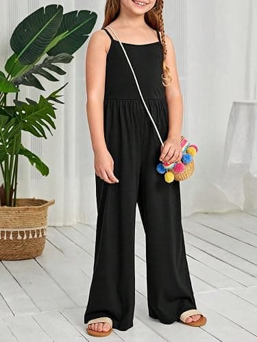 WDIRARA Girl's Spaghetti Strap Sleeveless Loose Jumpsuit Wide Leg Long Pants Overalls thumbnail 5