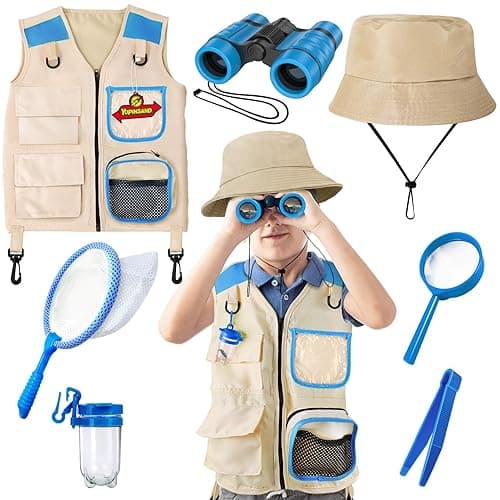 YOPINSAND Kids Explorer Kit & Bug Catcher Kit, Kids Camping Gear for Kids, Outdoor Exploration Set with Vest & Hat, Ideal Outdoor Camping Adventure Toys for Boys Girls 3-12 - Blue