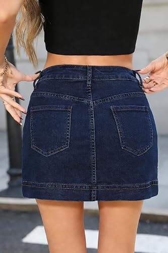 ELLEVEN Denim Mini Skirt with Built-in Shorts for Women, High Waist Stretch Y2K Skirts Casual Cute Summer Skort with Pockets thumbnail 2