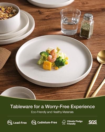 famiware Star Plates and Bowls Sets, Modern Stoneware Dinnerware Sets for 6, 18-Piece Kitchen Dish Set - Chip and Scratch Resistant, Microwave and Dishwasher Safe Tableware, Matte White thumbnail 5