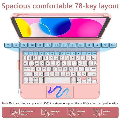 TaIYanG for iPad A16 11th 10th Generation Case with Keyboard 11 inch 2025&10.9 inch 2022,Touch Trackpad Keyboard Case for 10th Generation-360° Rotate,Pencil Holder,Keyboard for iPad 10th Gen,Rose Gold thumbnail 5