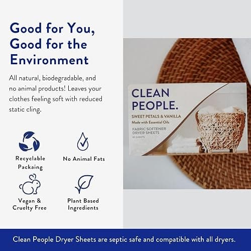 The Clean People Fabric Softener Sheets - Dryer Sheets - Softens & Removes Static Cling - Vegan Laundry Softener, Essential Oils - Sweet Petals, 120 Pack thumbnail 5