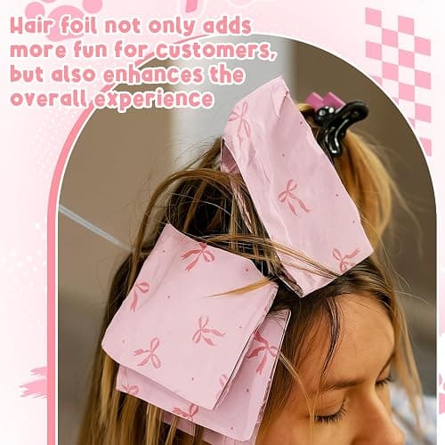 AmazingSpark Pink Bow Hair Foils for Highlighting, 5"w x 10.75"L Aluminum Pop up Hair Foil for Stylist Color Application and Highlighting Services, Non Slip 500 Pop up Foil Sheets thumbnail 5