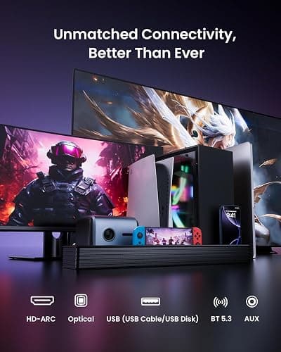 Sound Bar with Subwoofer, MEREDO Small PC Soundbar with USB/BT5.3/HD-ARC/Optical/AUX,  3.1 CH 5 EQ Modes Computer Speakers Sound bars with RGB Lighting, Soundbar for TV  PC Home Theater Desktop Gaming thumbnail 6