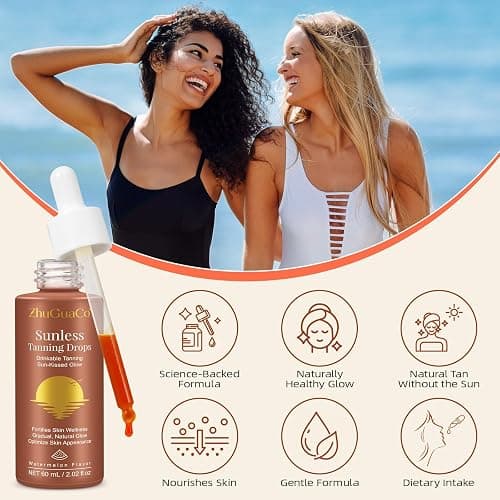 Sunless Tanning Drops to Drink | Oral Drinkable Sunless Tanning Drops for Natural Glow | Safe & Long-Lasting Enhances Natural Tan | for All Skin Types thumbnail 4