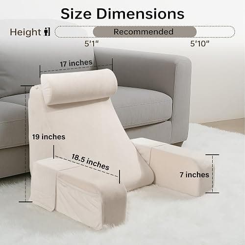 ENITYA 19" Back Pillow for Bed Sitting up, Big Pockets and Washable Removable Cover, Reading Chair for Watching TV/Reading/Gaming/Resting in Bed, Couch or Floor, Medium(Ivory) thumbnail 2