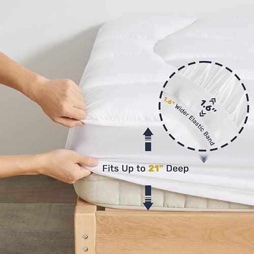 Full Mattress Pad Waterproof - Ergonomic Quilted Fitted Full Mattress Topper, 5-Layers Noiseless Washable Mattress Protector Cover with 8"-21" Deep Pocket (White, 54x75) thumbnail 6
