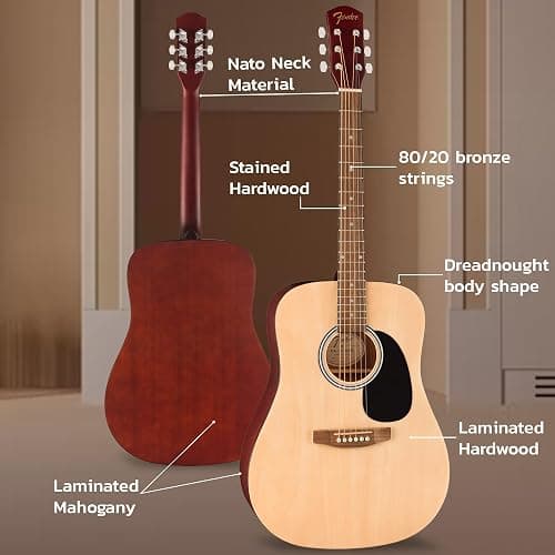 Fender Dreadnought Acoustic Guitar - Natural Bundle with Gig Bag, Tuner, Strings, Picks, Fender Play Online Lessons, and Austin Bazaar Instructional DVD thumbnail 6