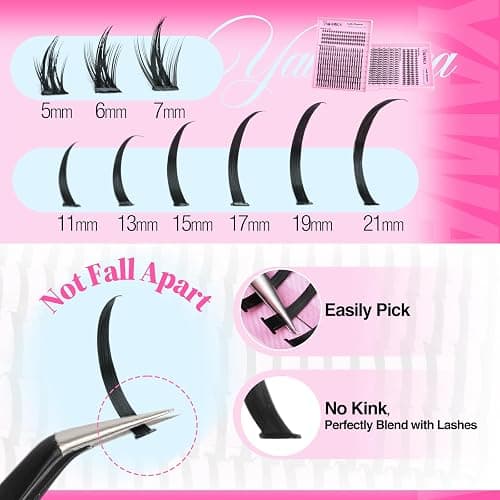 Yawamica Bottom Lashes and Spikes DIY Eyelash Extension Wispy Individual Lash Spikes 11-21mm and 5-7mm Bottom Lash Clusters 240pcs Cluster Lashes Waterproof Eyelash Clusters DIY Entire Spike Lash Look thumbnail 5